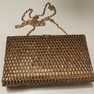Evening purse, gold, shoulder strap